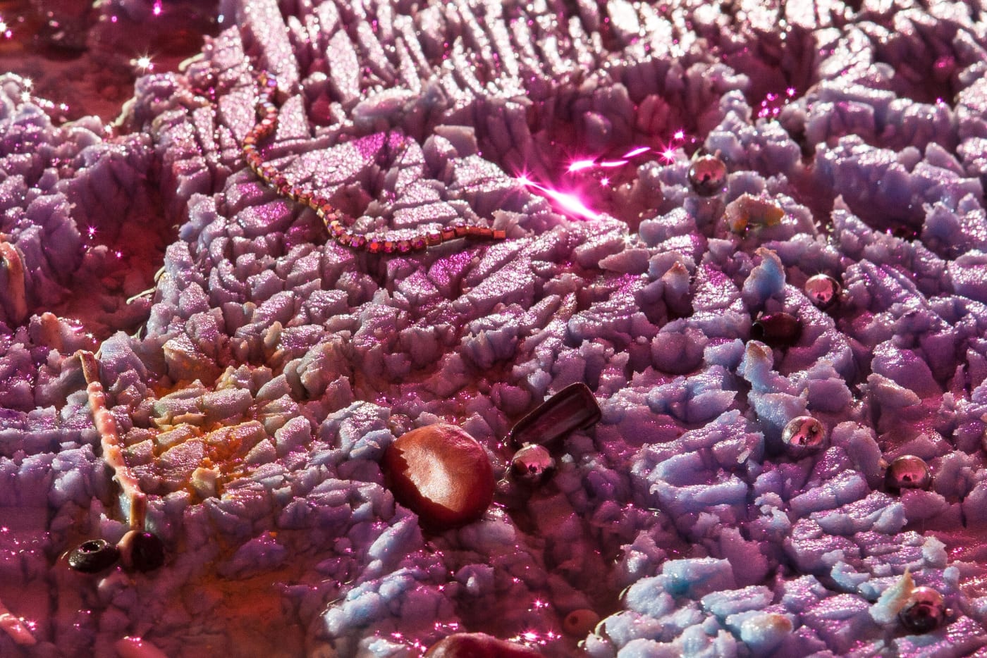 Samara Scott Plebs, 2014 Insulation foam, water, watercolour, spaghetti, noodles, nail varnish, beads, beans, nuts