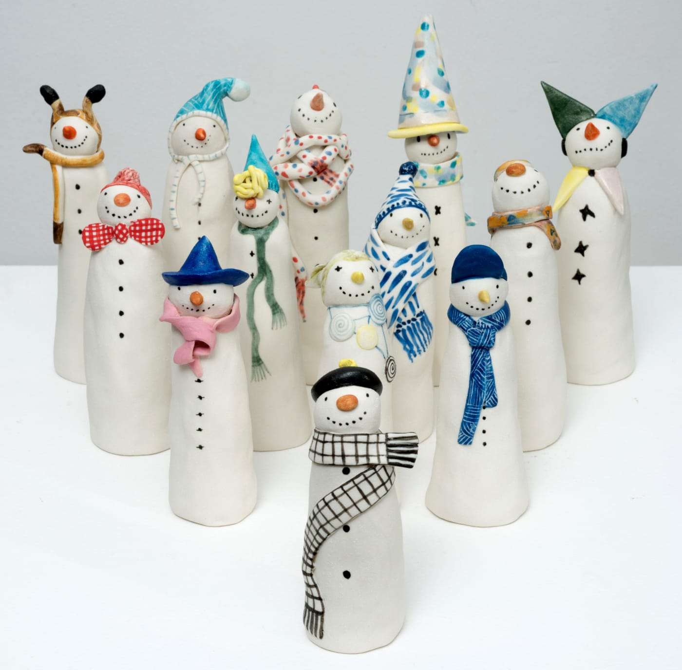 Ceramic snowmen, Clare Nicholls