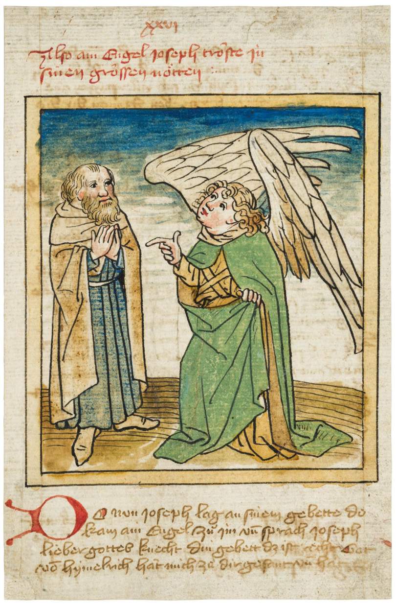Enchanting leaf of St. Joseph consoled by an angel