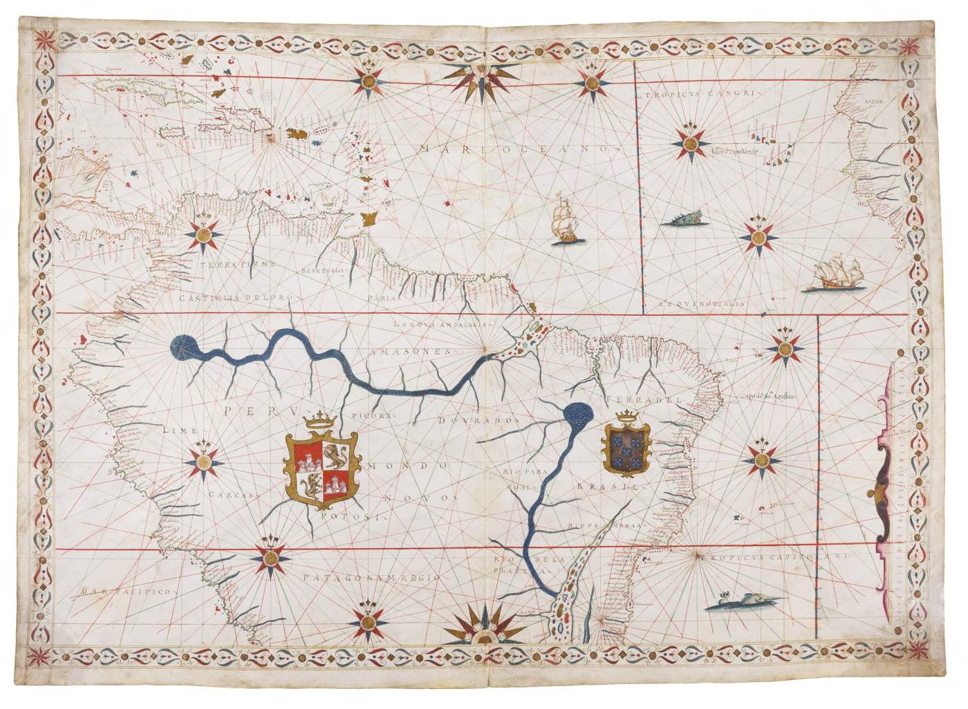 Magnificent portolan chart of northern part of South America