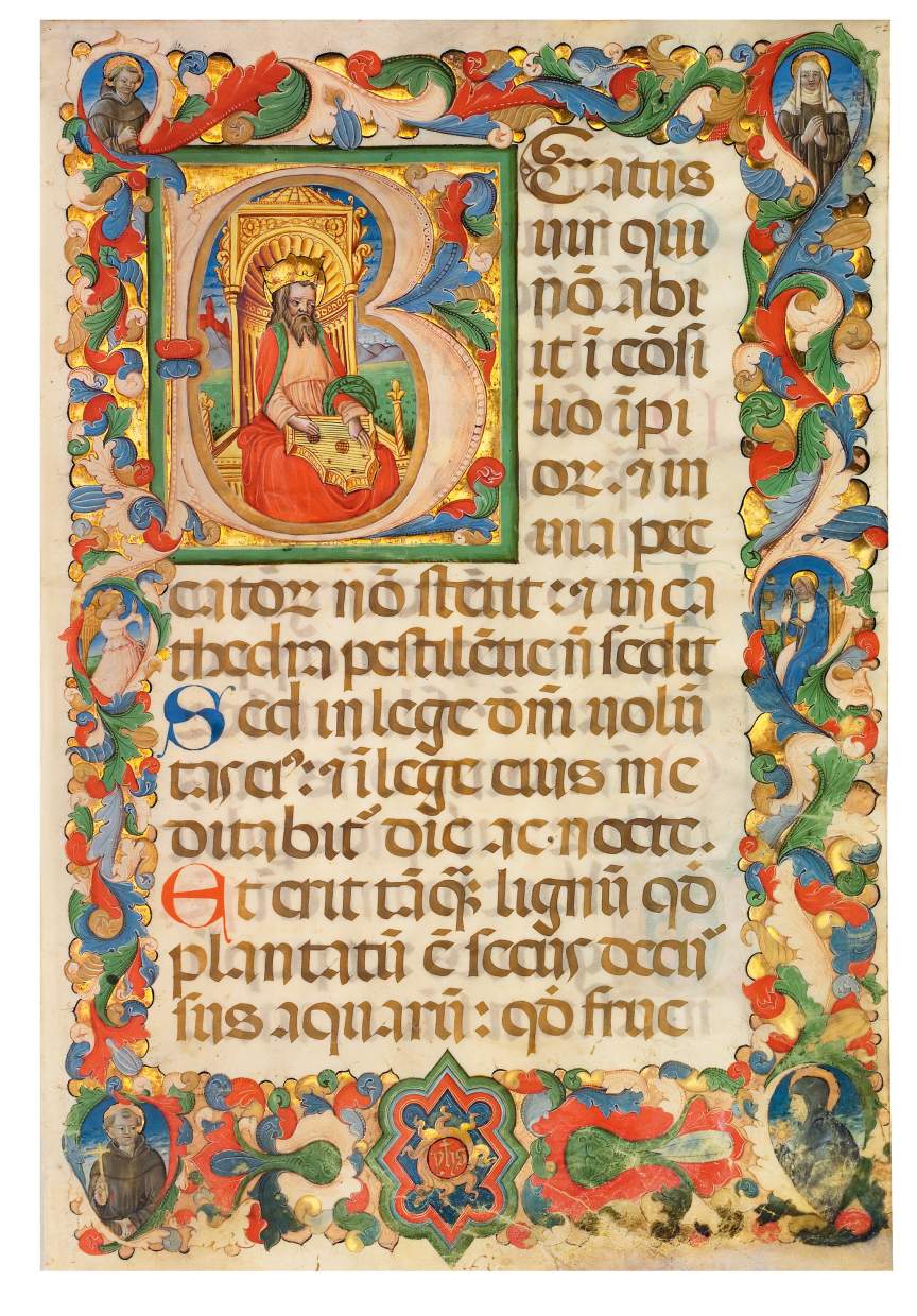 David playing music from a Bolognese Psalter