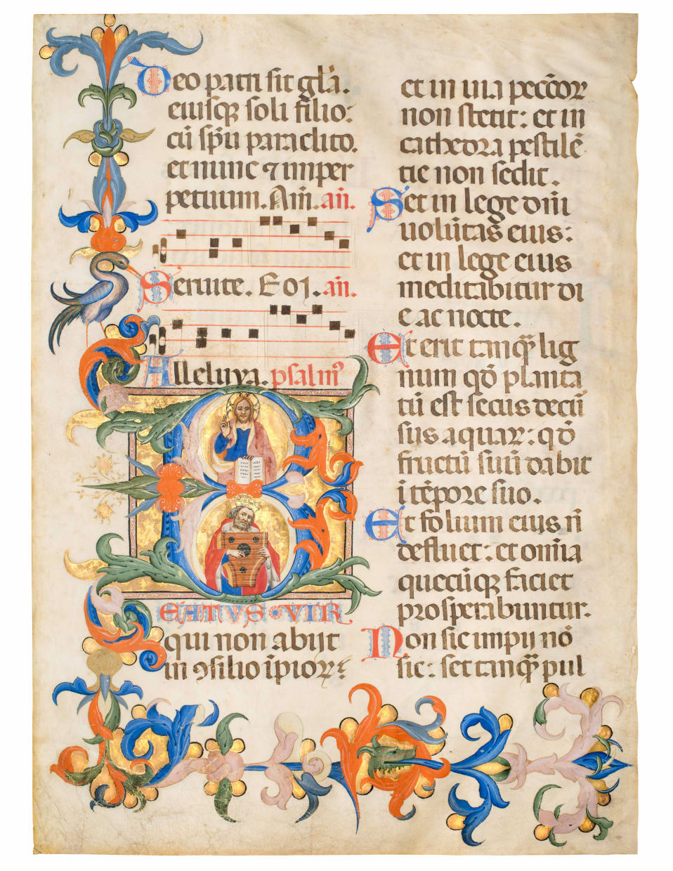 King David playing the psaltery with God blessing above