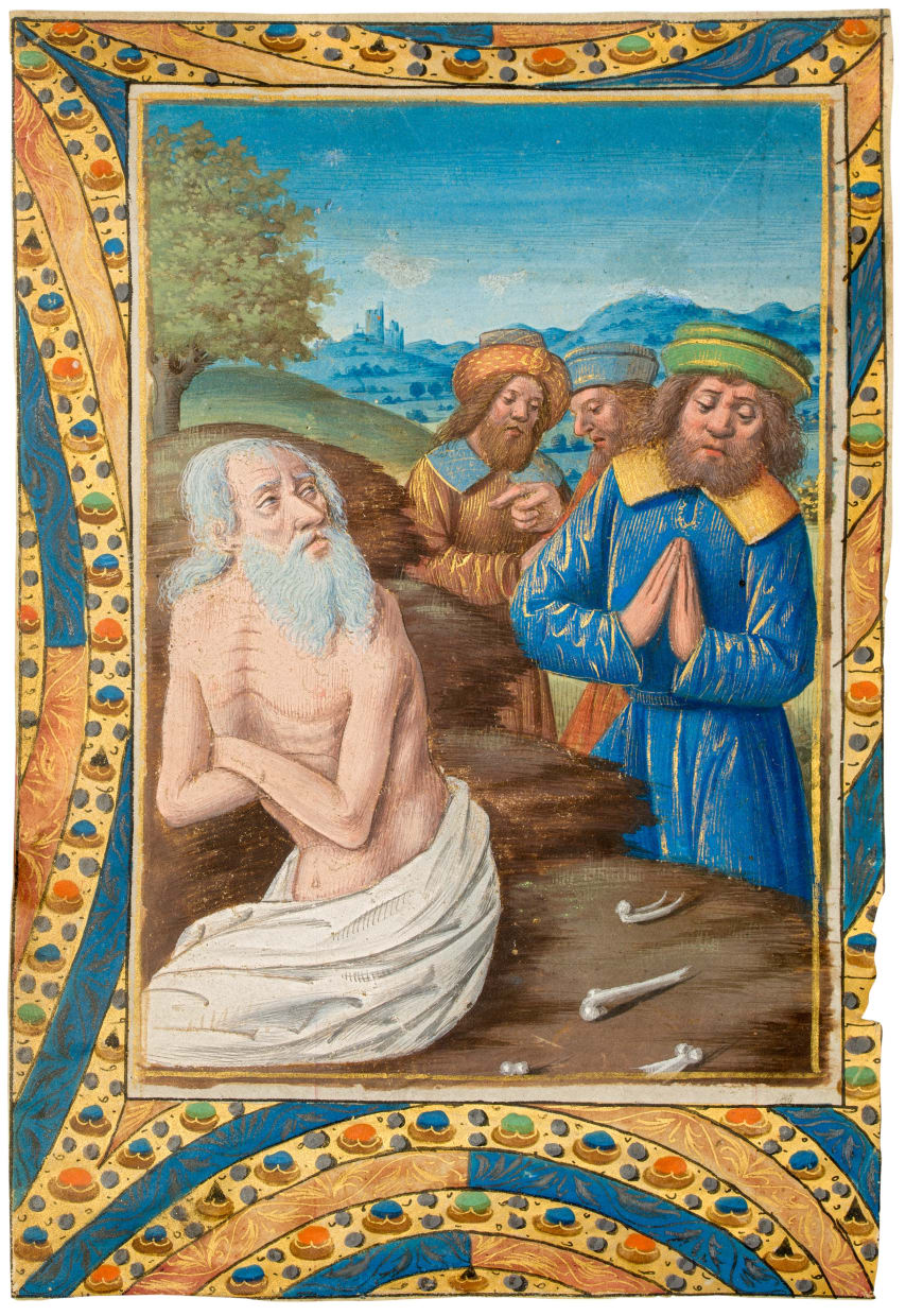 Job on a dunghill talking to his friends