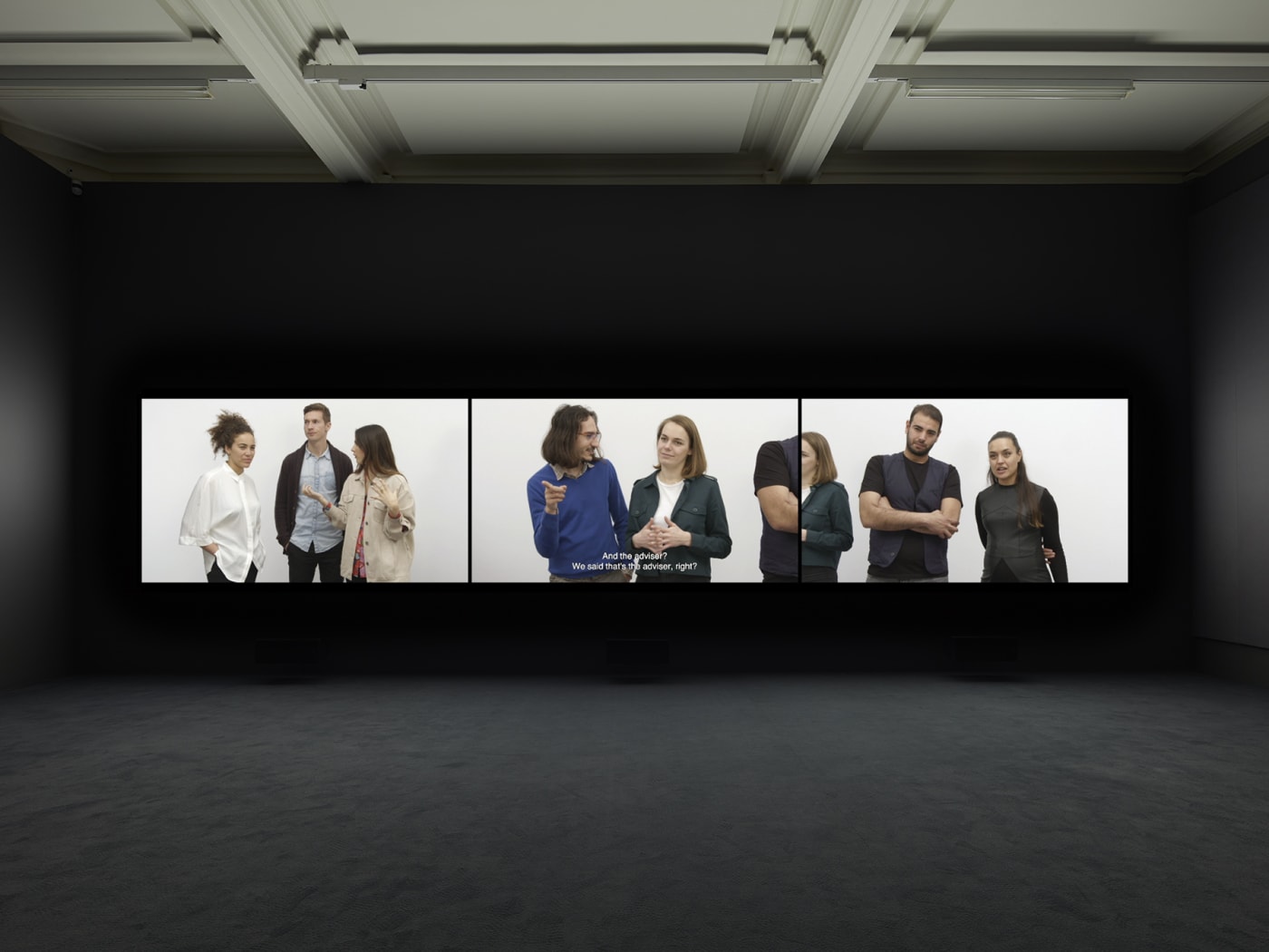 Installation view of Rineke Dijkstra's video projection "Nightwatching"