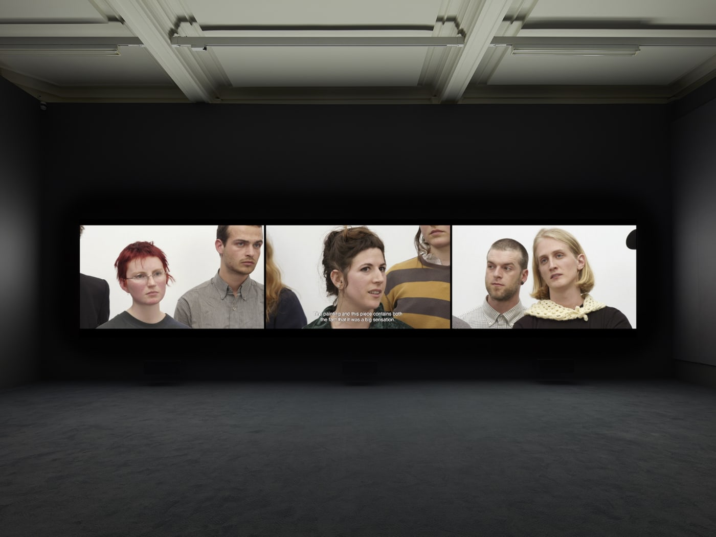 Installation view of Rineke Dijkstra's video projection "Nightwatching".