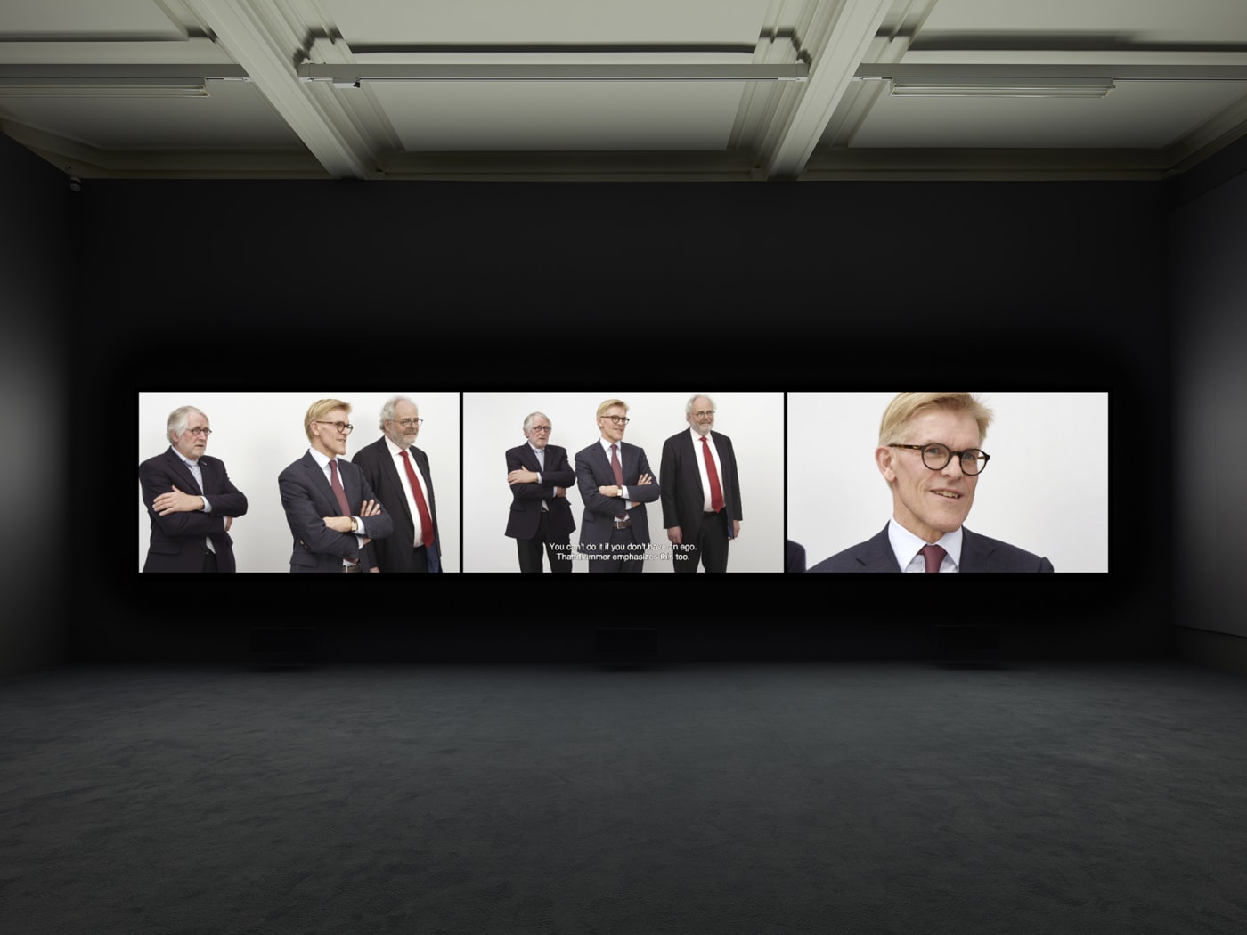 Installation view of Rineke Dijkstra's video projection "Nightwatching"