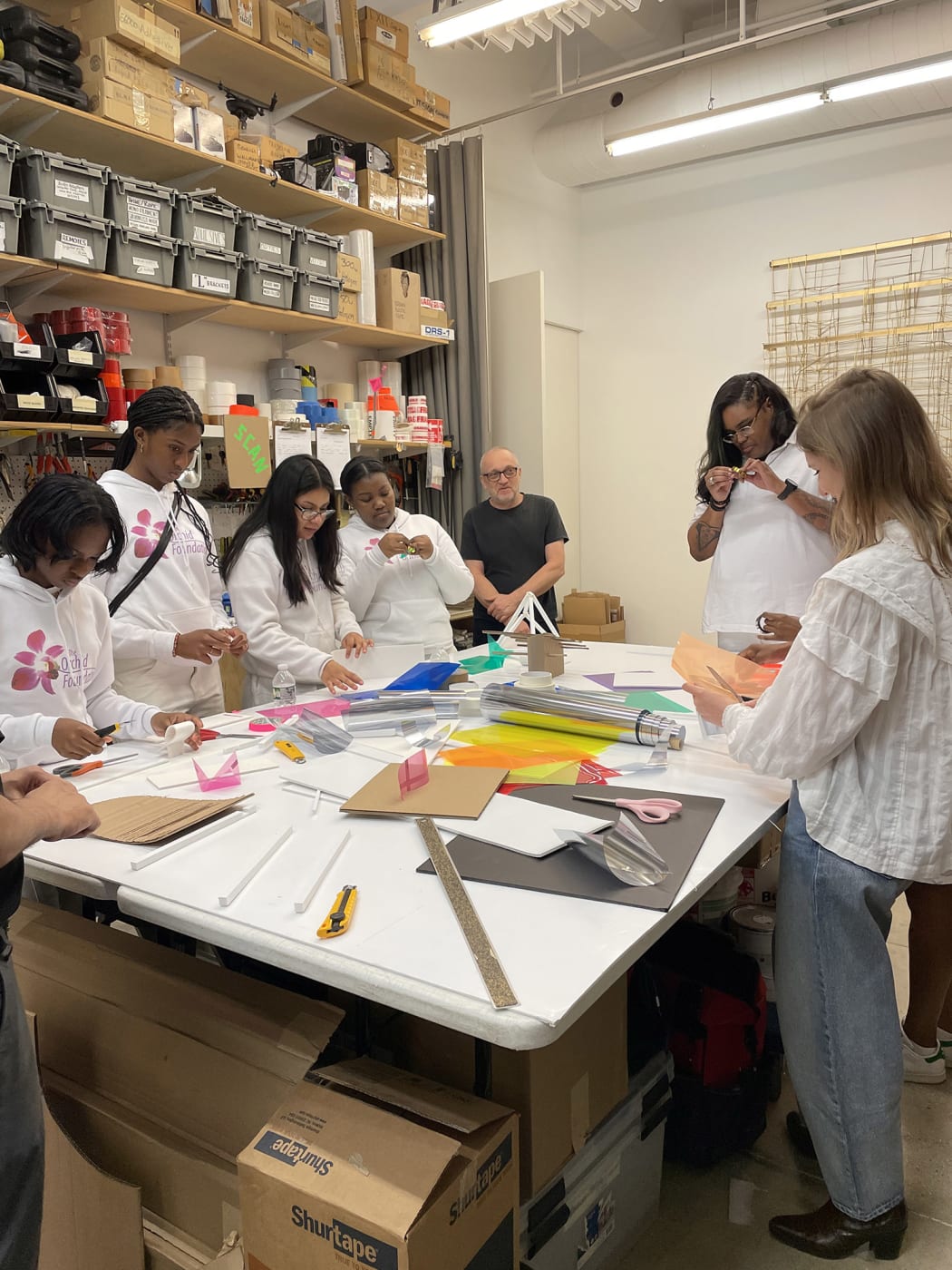 Students associated with the Orchid Foundation making models at Marian Goodman gallery