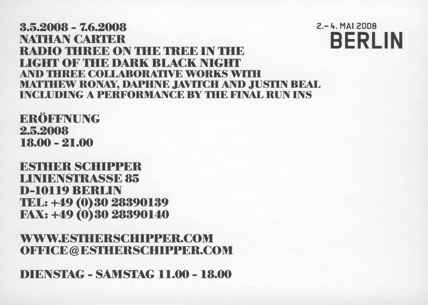 20190720 Radio Three On The Tree In The Light Of The Dark Black Night Jun Jul2008 Exhibition Flyer