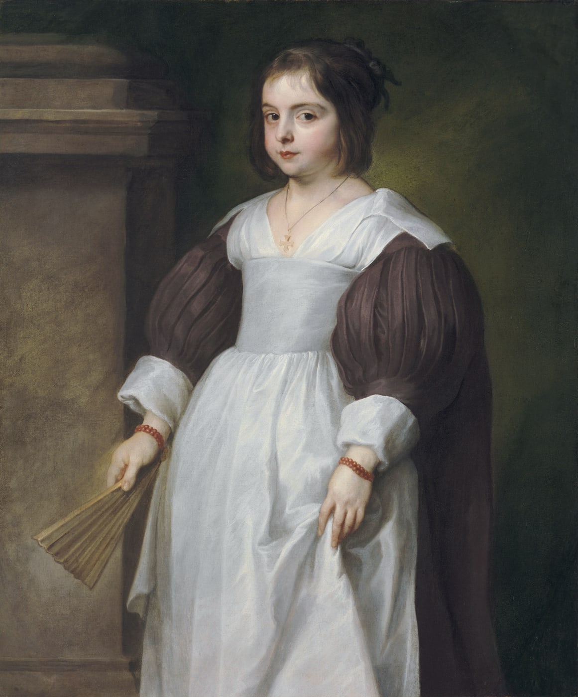 An exquisite, recently restored portrait of a young girl in a white and brown dress by famous artist Sir Anthony Van Dyck. This portrait is currently for sale, for other Old Master portraits for sale go to our artworks or artist pages.