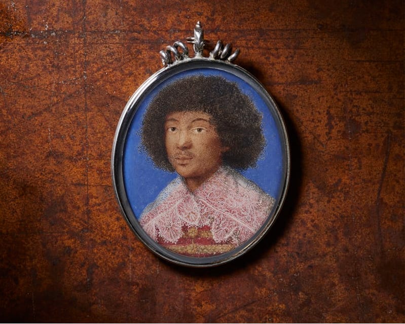 Portrait miniature of Zaga Christ painted by female artist Garzoni. The painting is the first known depiction of an afro european subject in portrait miniature in europe.