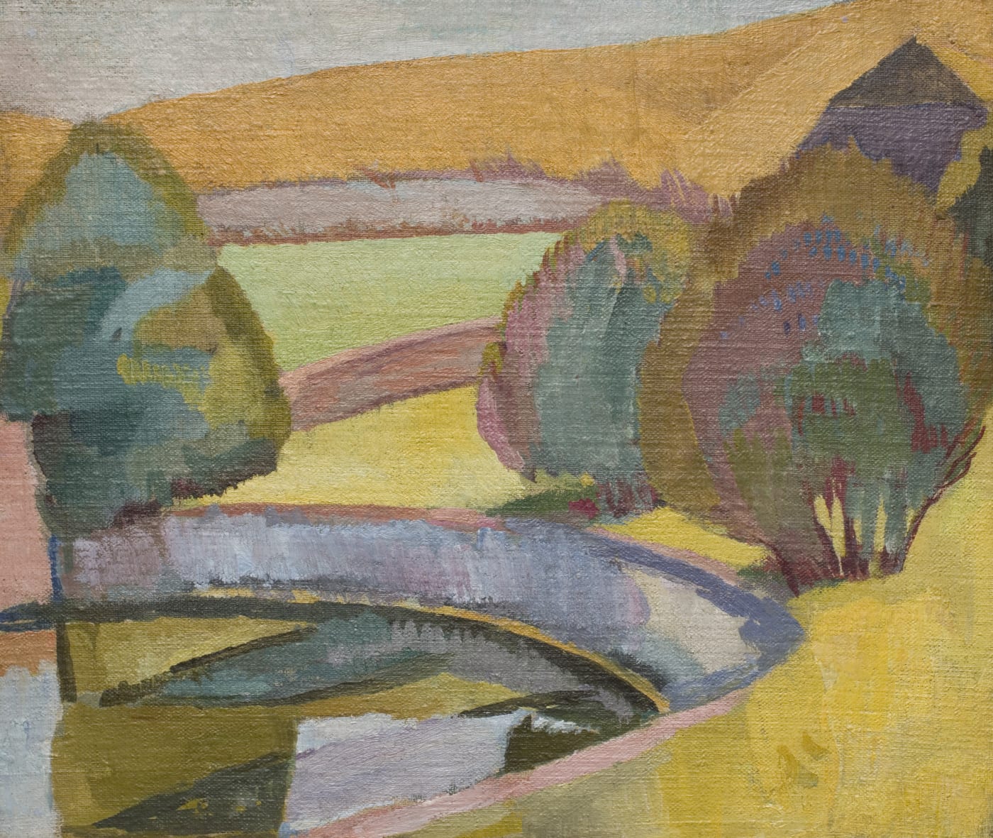 painting of the pond at Charleston House in West Sussex, by Vanessa Bell .