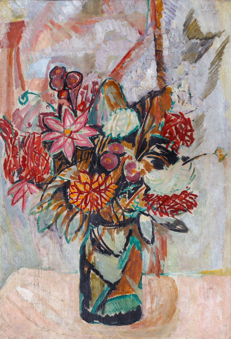 Still life of Dahlias by Modern British and Bloomsbury Group artist Vanessa Bell