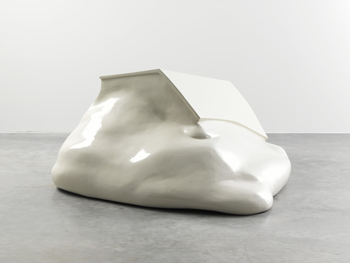 Painted in contrasting shades of cream and blue, the palette of Foam (2022) forms a kind of membrane as the...