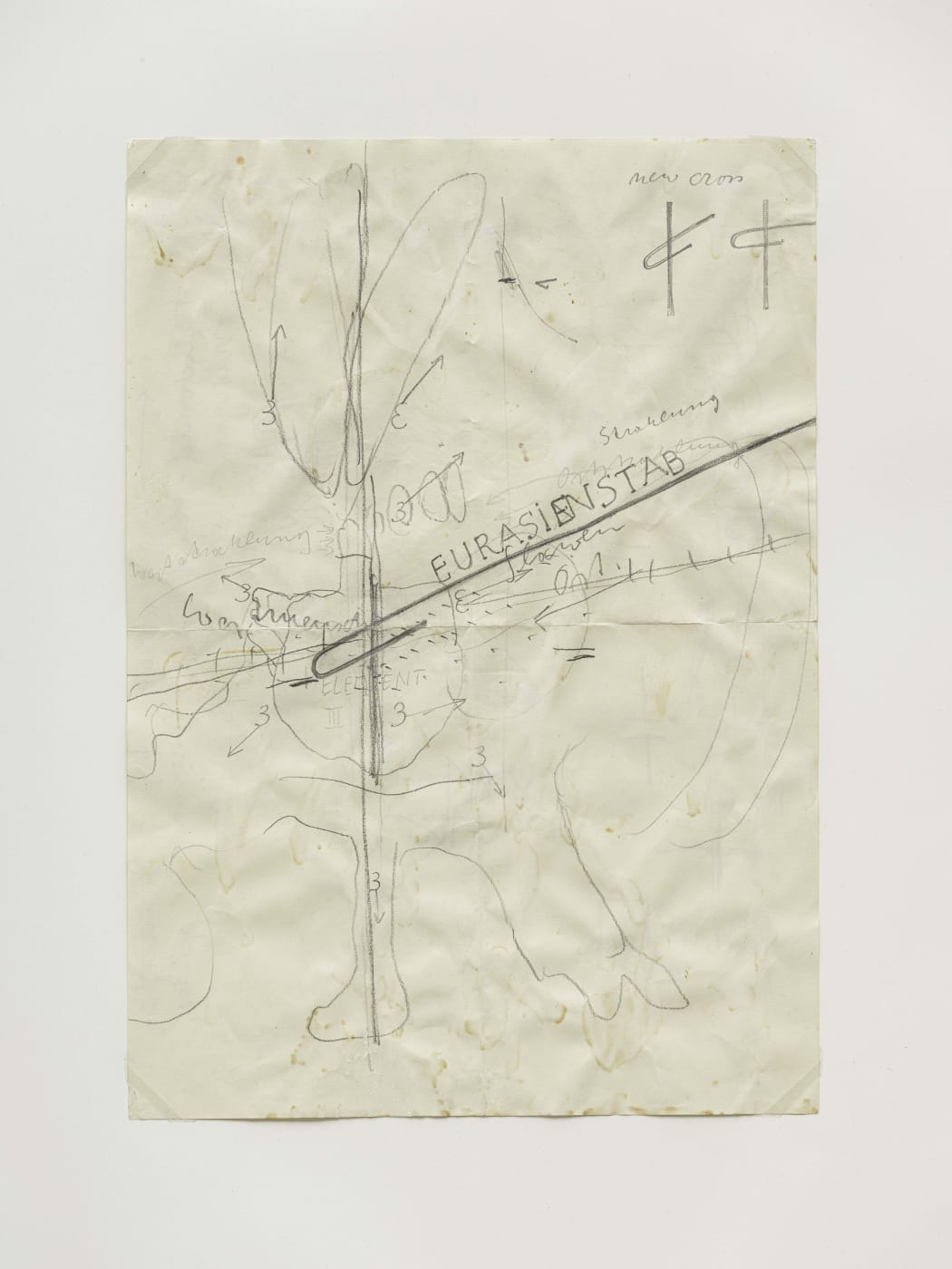 Created in 1982, this blackboard references several of Beuys's celebrated performances, also known as Actions. Eurasienstab (Eurasia Staff; first performed...