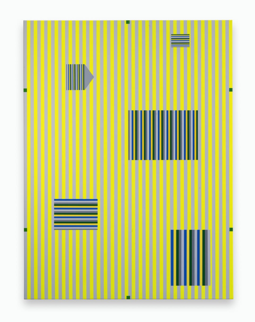 The small, pixel-like squares found on the edges of the paintings resemble the markers found on design software, which act...