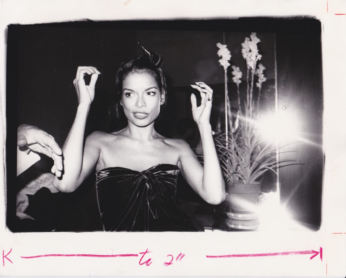 Bianca at Halston’s House. (Halston started the white-orchids-everywhere look.) — BC Bianca Jagger, Halston's House, New York, 1976 Vintage gelatin...