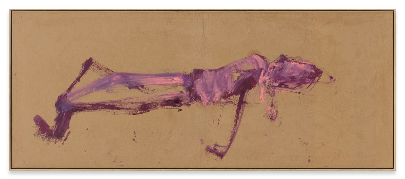 This untitled work from 2025 shows a reclining human figure reduced to a few sparse lines. The exaggerated pose and...