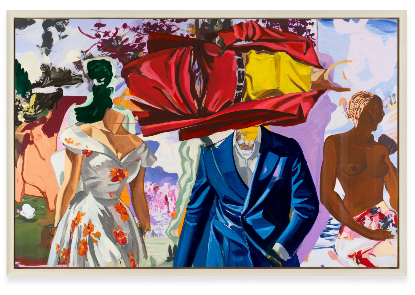 The Red Suit, 2025 Oil, acrylic, Flashe, and charcoal on archival UV print on linen 152.4 x 228.6 cm (60...