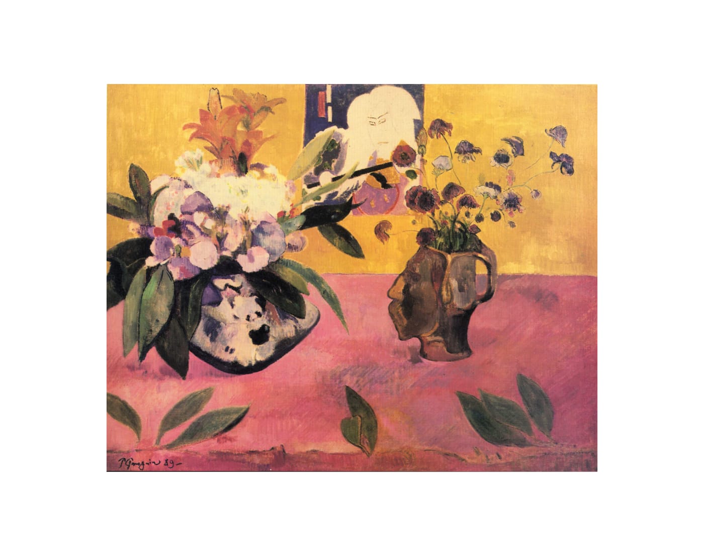 The jug-self-portrait with black flowers is from Gauguin. I now think the other heads are also self-portraits. Even the swordfish....
