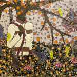 Ousmane Niang painting. Senegalese Artist. Contemporary African art in Paris. AFIKARIS PARIS. Acrylic and pastel on canvas. Pointillism. Anthropomorphic figures. Untitled art miami.