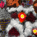 Ousmane Niang painting. Senegalese Artist. Contemporary African art in Paris. AFIKARIS PARIS. Acrylic and pastel on canvas. Pointillism. Anthropomorphic figures. Untitled art miami.