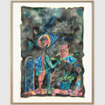 Hervé Yamguen painting. Cameroonian historical Artist. Contemporary African art in Paris. Acrylic on paper. Colorful painting. Abstract Figurative. Cercle Kapsiki.