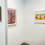 View of AFIKARIS' drawing cabinet at Art Brussels, showing works on paper by Hervé Yamguen and Saidou Dicko