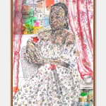 Salifou Lindou painting. Cameroonian Artist. Contemporary African art in Paris. AFIKARIS Gallery Paris. Mixed media on paper. Figurative portraits. Duality of human beings. Observation of society. Cercle Kapsiki.
