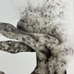 Géraldine Tobe painting. Congolese Artist. Contemporary African art in Paris. AFIKARIS PARIS. Smoke on canvas. Figurative painting. Black and white. Spiritual artworks. Feminist artist.