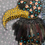 Ousmane Niang painting. Senegalese Artist. Contemporary African art in Paris. AFIKARIS PARIS. Acrylic and pastel on canvas. Pointillism. Anthropomorphic figures.