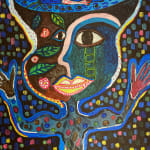 Hervé Yamguen painting. Cameroonian historical Artist. Contemporary African art in Paris. Acrylic on paper. Colorful painting. Abstract Figurative. Cercle Kapsiki.