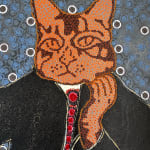 Ousmane Niang painting. Senegalese Artist. Contemporary African art in Paris. AFIKARIS PARIS. Acrylic and pastel on canvas. Pointillism. Anthropomorphic figures. Untitled art miami.