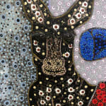 Ousmane Niang painting. Senegalese Artist. Contemporary African art in Paris. AFIKARIS PARIS. Acrylic and pastel on canvas. Pointillism. Anthropomorphic figures.