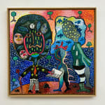 Hervé Yamguen painting. Cameroonian historical Artist. Contemporary African art in Paris. Acrylic on paper. Colorful painting. Abstract Figurative. Cercle Kapsiki.