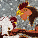 Ousmane Niang painting. Senegalese Artist. Contemporary African art in Paris. AFIKARIS PARIS. Acrylic and pastel on canvas. Pointillism. Anthropomorphic figures. Untitled art miami.