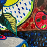 Hervé Yamguen painting. Cameroonian historical Artist. Contemporary African art in Paris. Acrylic on paper. Colorful painting. Abstract Figurative. Cercle Kapsiki.