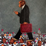 Ousmane Niang painting. Senegalese Artist. Contemporary African art in Paris. AFIKARIS PARIS. Acrylic and pastel on canvas. Pointillism. Anthropomorphic figures. Untitled art miami.
