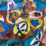 Hervé Yamguen painting. Cameroonian historical Artist. Contemporary African art in Paris. Acrylic on paper. Colorful painting. Abstract Figurative. Cercle Kapsiki.