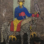Ousmane Niang painting. Senegalese Artist. Contemporary African art in Paris. AFIKARIS PARIS. Acrylic and pastel on canvas. Pointillism. Anthropomorphic figures.