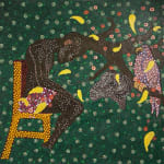 Ousmane Niang painting. Senegalese Artist. Contemporary African art in Paris. AFIKARIS PARIS. Acrylic and pastel on canvas. Pointillism. Anthropomorphic figures. Untitled art miami.