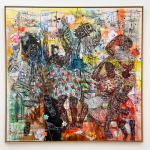Salifou Lindou - Social game 6, 2023 - Pastel and acrylic on paper mounted on canvas - 200x200cm
