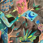 Cameroonian historical Artist. Contemporary African art in Paris. Acrylic on paper. Colorful painting. Abstract Figurative. Cercle Kapsiki.