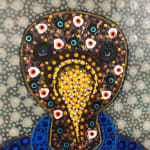 Ousmane Niang painting. Senegalese Artist. Contemporary African art in Paris. AFIKARIS PARIS. Acrylic and pastel on canvas. Pointillism. Anthropomorphic figures.