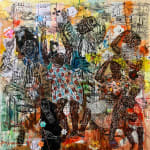 Salifou Lindou - Social game 6, 2023 - Pastel and acrylic on paper mounted on canvas - 200x200cm