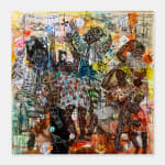 Salifou Lindou painting. Cameroonian Artist. Contemporary African art in Paris. AFIKARIS Gallery Paris. Mixed media on canvas. Figurative portraits. Duality of human beings. Observation of society. Cercle Kapsiki.