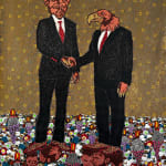 Ousmane Niang painting. Senegalese Artist. Contemporary African art in Paris. AFIKARIS PARIS. Acrylic and pastel on canvas. Pointillism. Anthropomorphic figures. Untitled art miami.