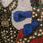 Ousmane Niang painting. Senegalese Artist. Contemporary African art in Paris. AFIKARIS PARIS. Acrylic and pastel on canvas. Pointillism. Anthropomorphic figures.
