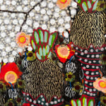 Ousmane Niang painting. Senegalese Artist. Contemporary African art in Paris. AFIKARIS PARIS. Acrylic and pastel on canvas. Pointillism. Anthropomorphic figures. Untitled art miami.