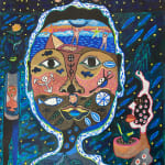 Hervé Yamguen painting. Cameroonian historical Artist. Contemporary African art in Paris. Acrylic on paper. Colorful painting. Abstract Figurative. Cercle Kapsiki.