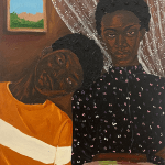 Matthew Eguavoen painting. Nigerian Artist. Contemporary Art Gallery. Oil on canvas. Figurative painting with a photographic vision. Mental health. Family portraits. Black Vanguard movement.